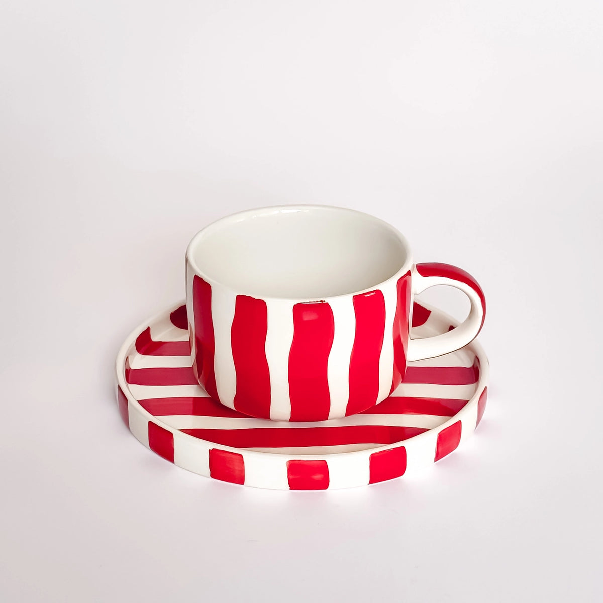 Cappuccino Mok - Strepen / Tramonto Rood