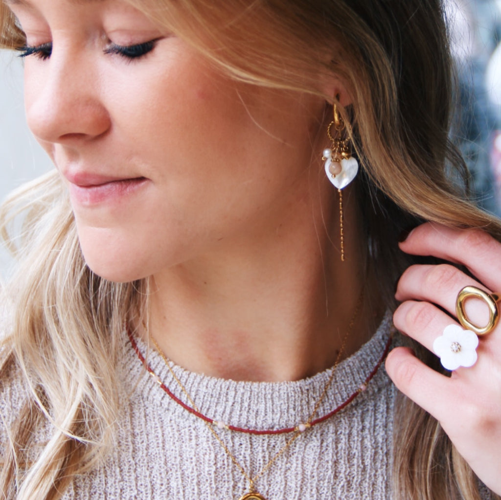 Oorringen - Pearl Heart and Nude Beads