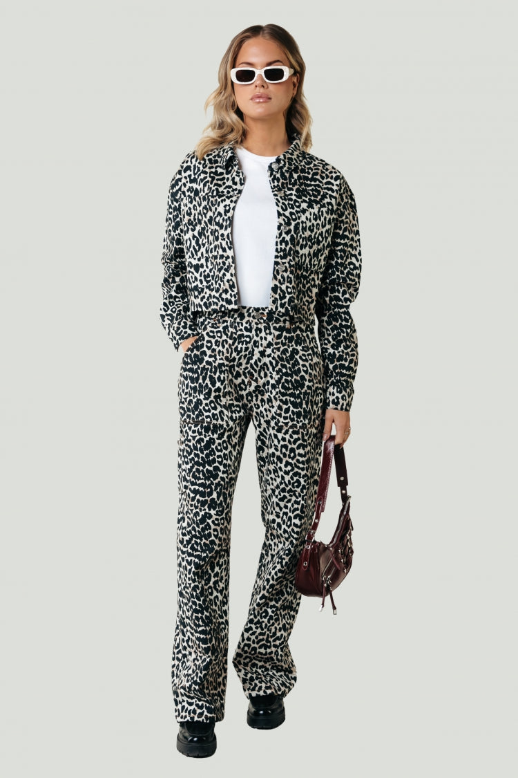 Olle Leopard Cropped Denim Blouse
