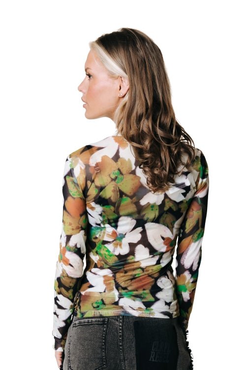 Colourful Rebel - Neyo Flower Mesh Turtleneck Top / Multicolor