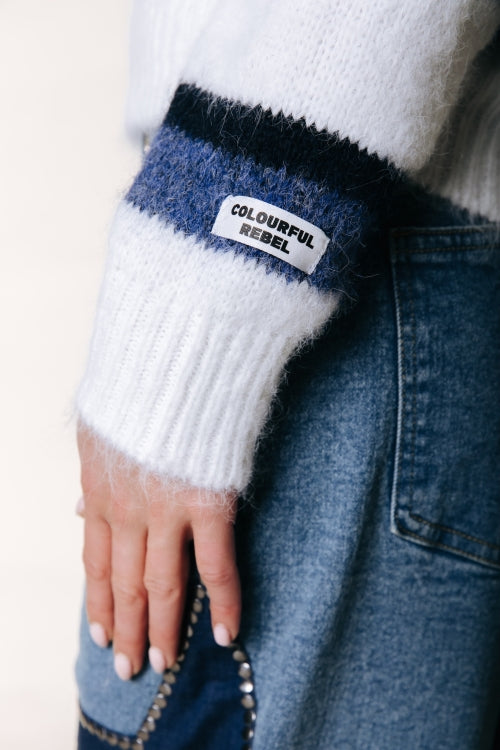 Colourful Rebel - Olivia Stripe Crewneck Knitted Sweater / Multicolor Blue