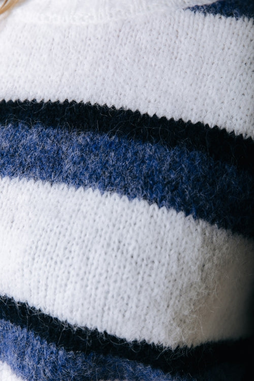 Colourful Rebel - Olivia Stripe Crewneck Knitted Sweater / Multicolor Blue