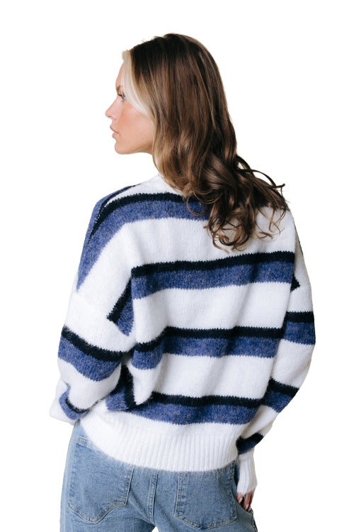 Colourful Rebel - Olivia Stripe Crewneck Knitted Sweater / Multicolor Blue