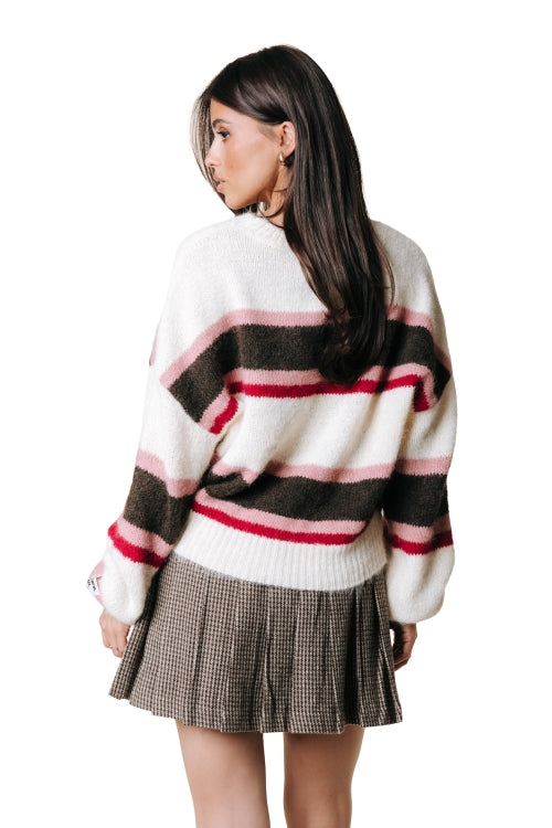 Colourful Rebel - Olivia Stripe Crewneck Knitted Sweater / Multicolor Red