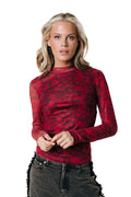 Colourful Rebel - Neyo Small Flower Mesh Turtleneck Top / Bordeaux