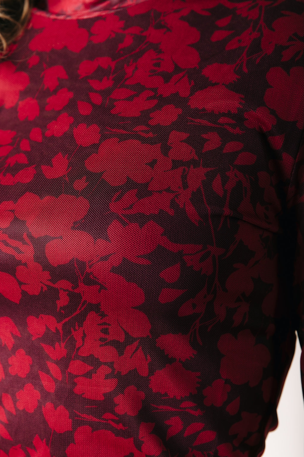 Colourful Rebel - Neyo Small Flower Mesh Turtleneck Top / Bordeaux