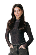 Colourful Rebel - Neyo Leopard Mesh Turtleneck Top / Brown