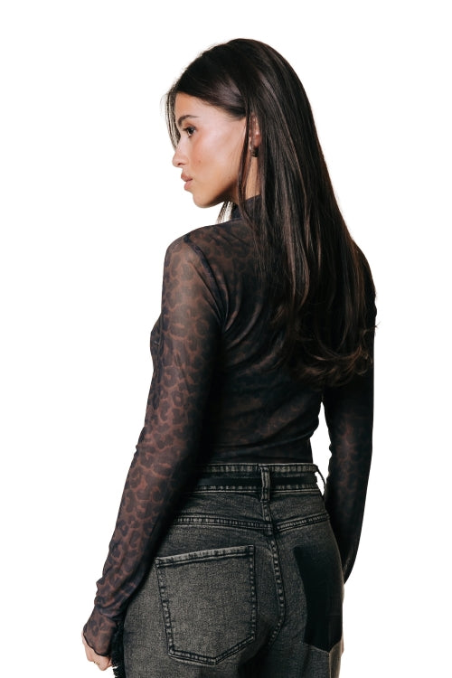 Colourful Rebel - Neyo Leopard Mesh Turtleneck Top / Brown