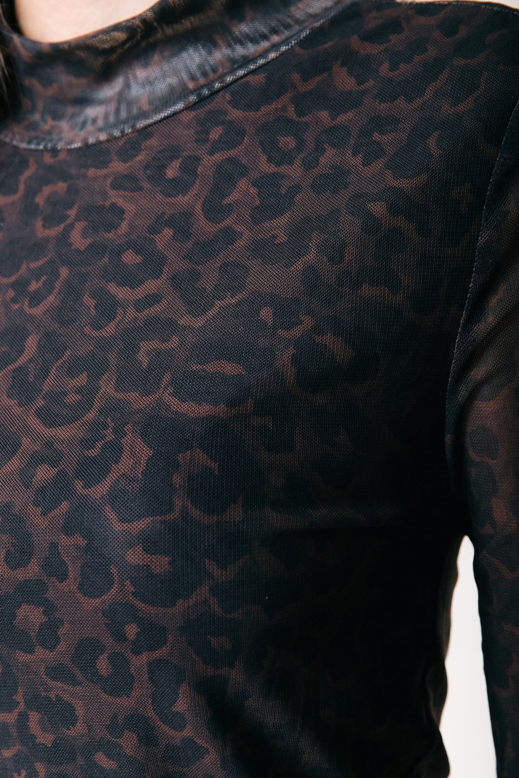 Colourful Rebel - Neyo Leopard Mesh Turtleneck Top / Brown