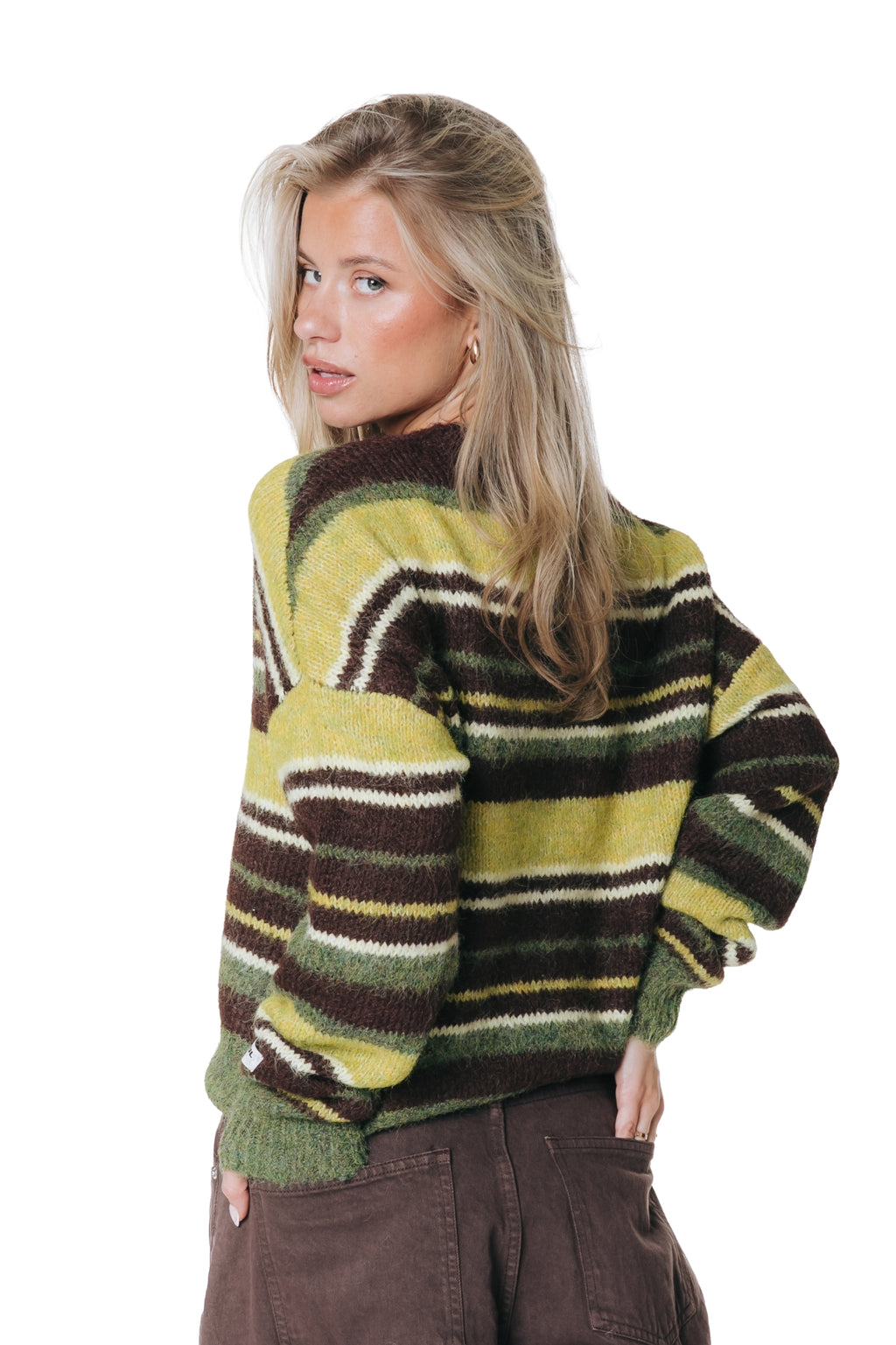 Colourful Rebel - Olivia Stripe Crewneck Knitted Sweater / Multicolor Green