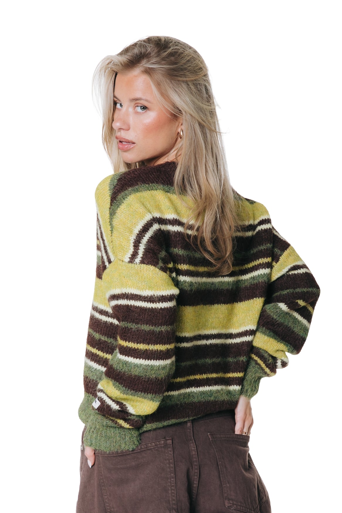 Colourful Rebel - Olivia Stripe Crewneck Knitted Sweater / Multicolor Green
