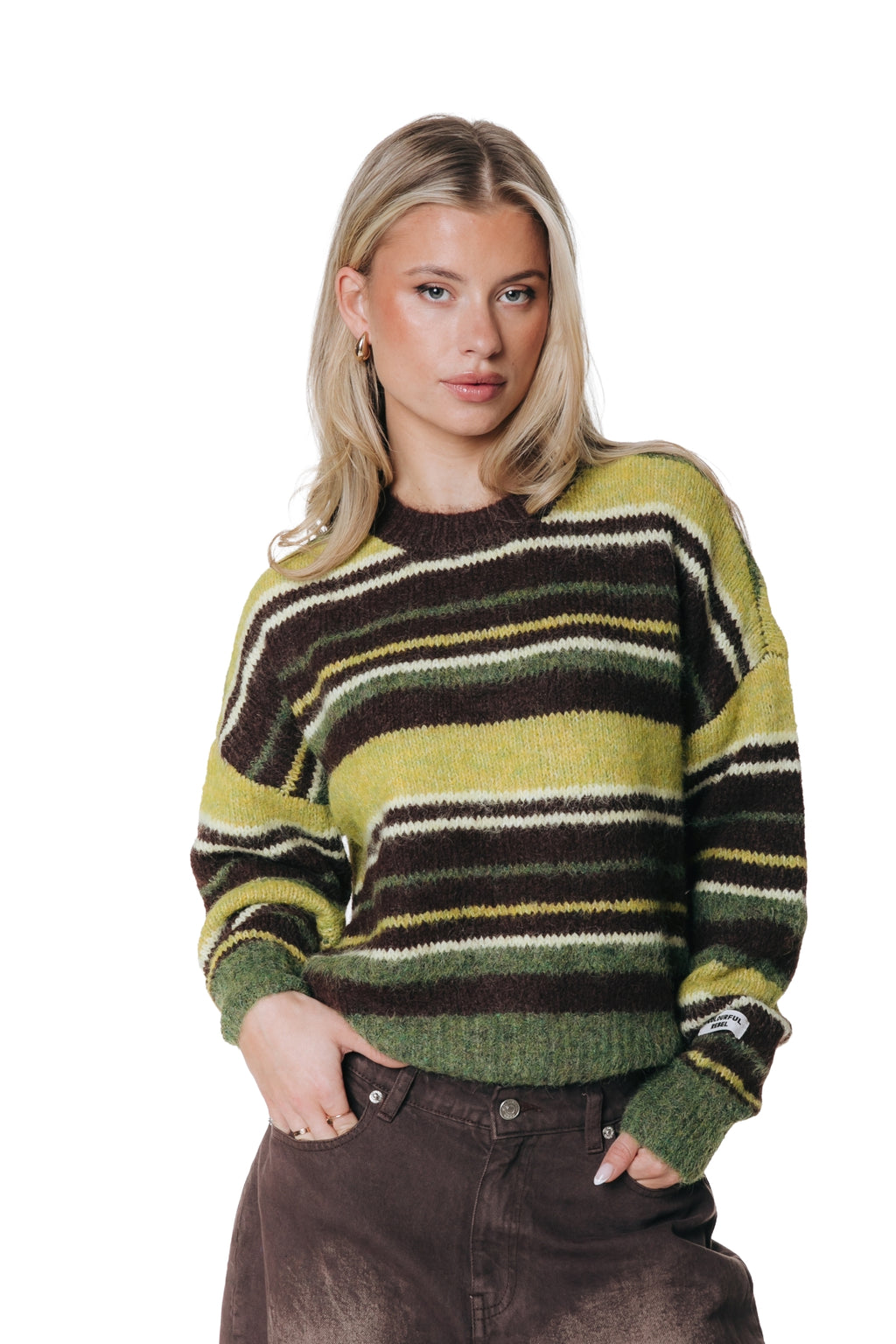 Colourful Rebel - Olivia Stripe Crewneck Knitted Sweater / Multicolor Green