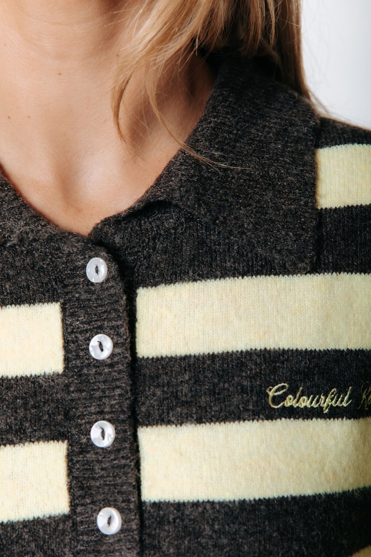 Colourful Rebel - Linsey Fluffy Knitted Striped Sweater / Yellow Brown
