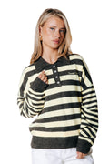Colourful Rebel - Linsey Fluffy Knitted Striped Sweater / Yellow Brown