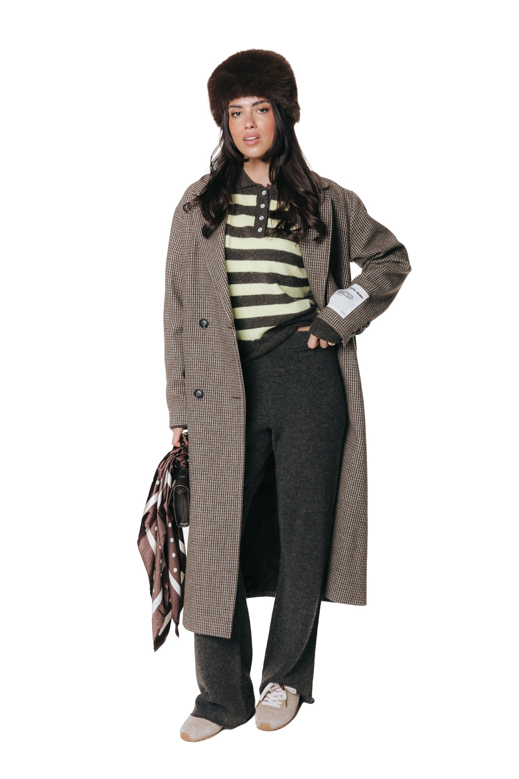Colourful Rebel - Linsey Fluffy Knitted Striped Sweater / Yellow Brown