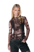 Colourful Rebel - Neyo Swirl Mesh Turtleneck Top / Brown