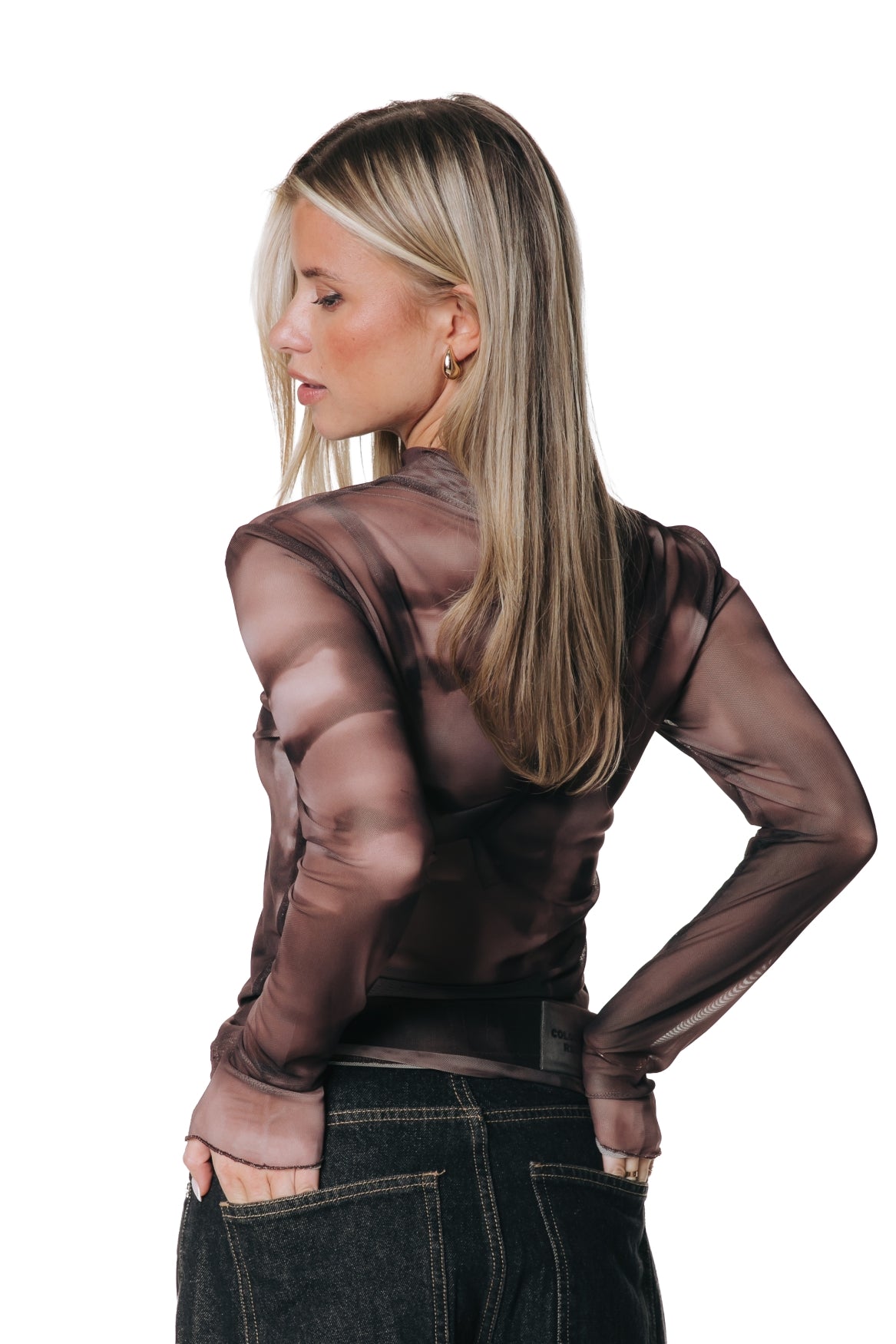 Colourful Rebel - Neyo Swirl Mesh Turtleneck Top / Brown