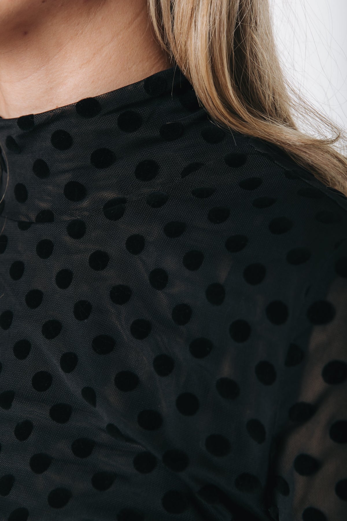Colourful Rebel - Neyo Polka Flock Mesh Turtleneck Top / Black