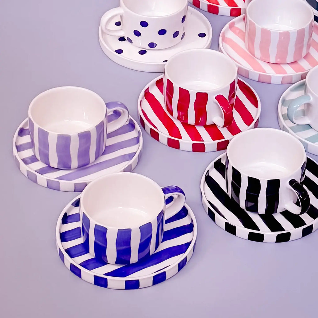 Cappuccino Mok - Strepen / Mare Blauw