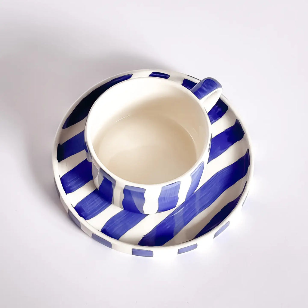 Cappuccino Mok - Strepen / Mare Blauw