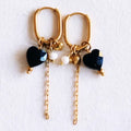 Oorringen - Black Heart and Pearl Beads