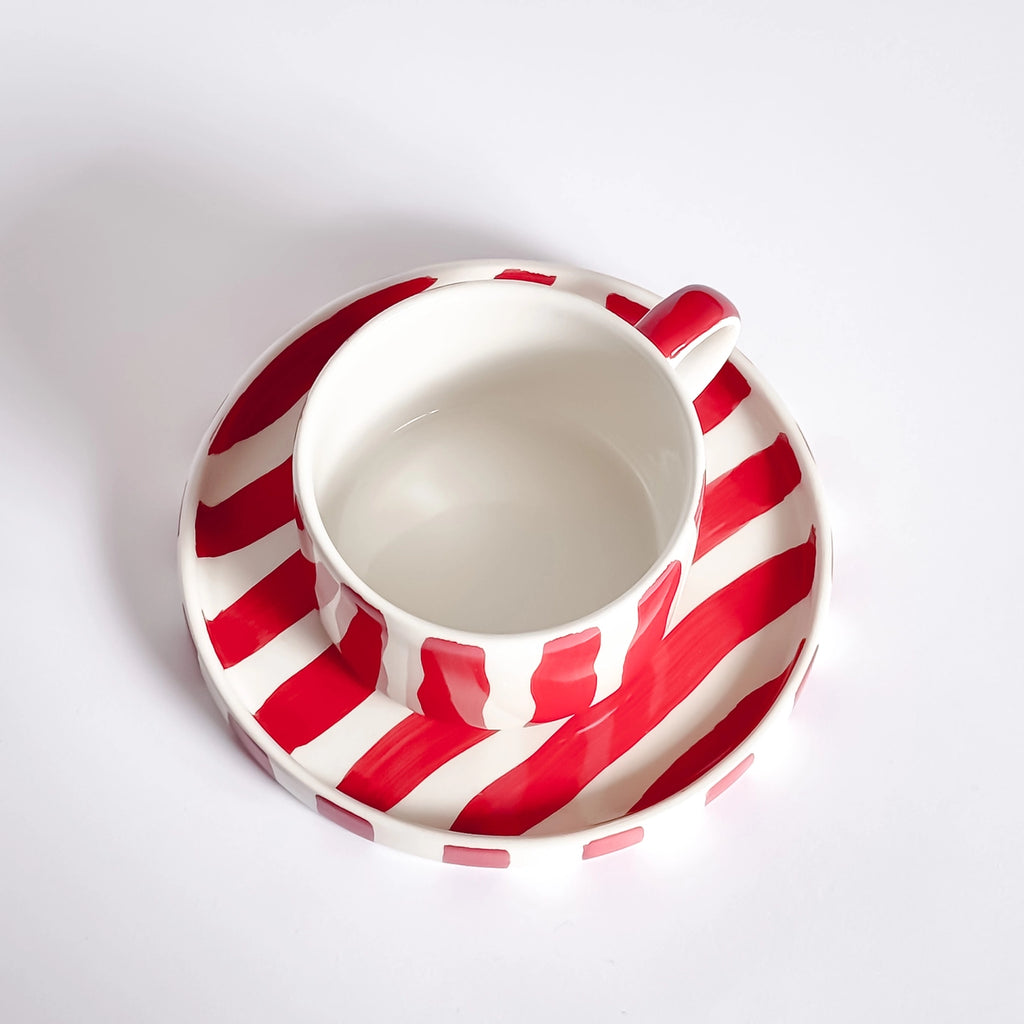 Cappuccino Mok - Strepen / Tramonto Rood
