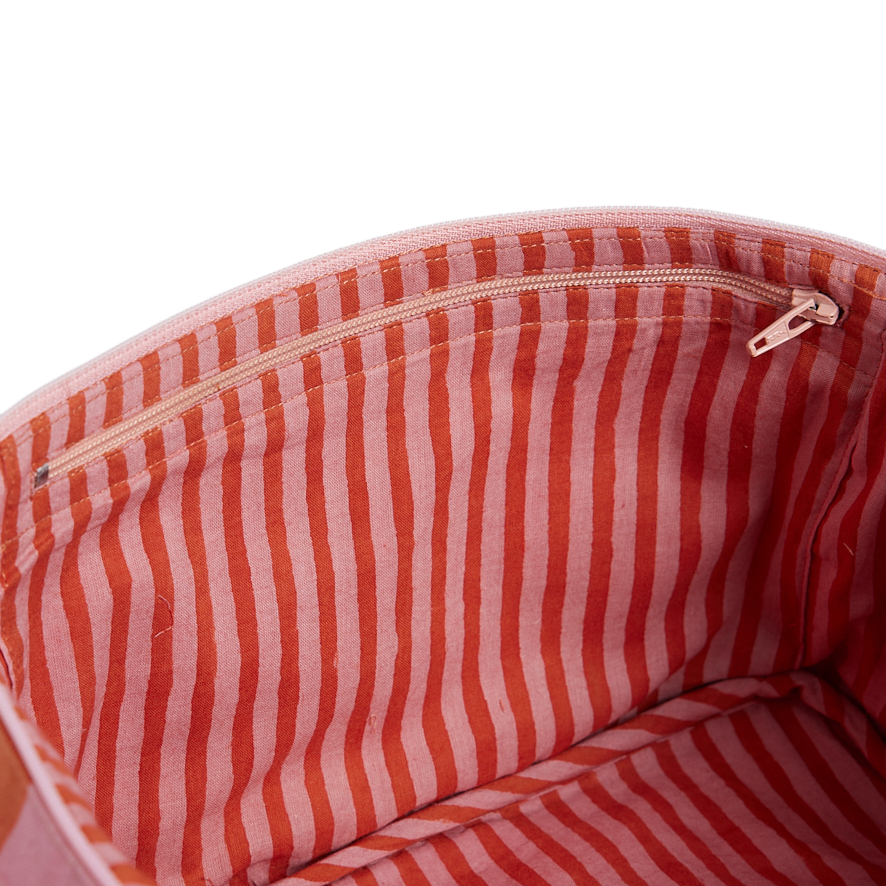 Toilettas - Terracotta/Roze Strepen