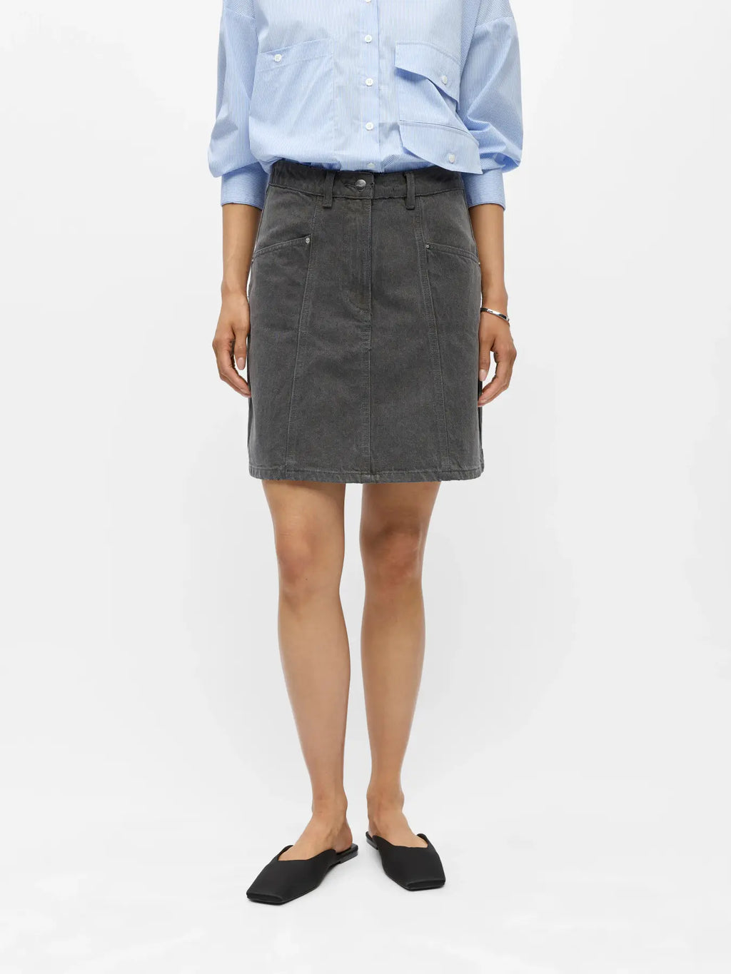 Object - Zoe Short Denim Skirt / Grey Denim