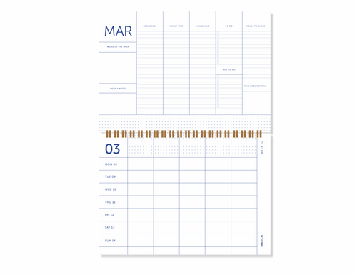 A-Journal - 18 Months 2026-2027 Family Planner / Flower Blue