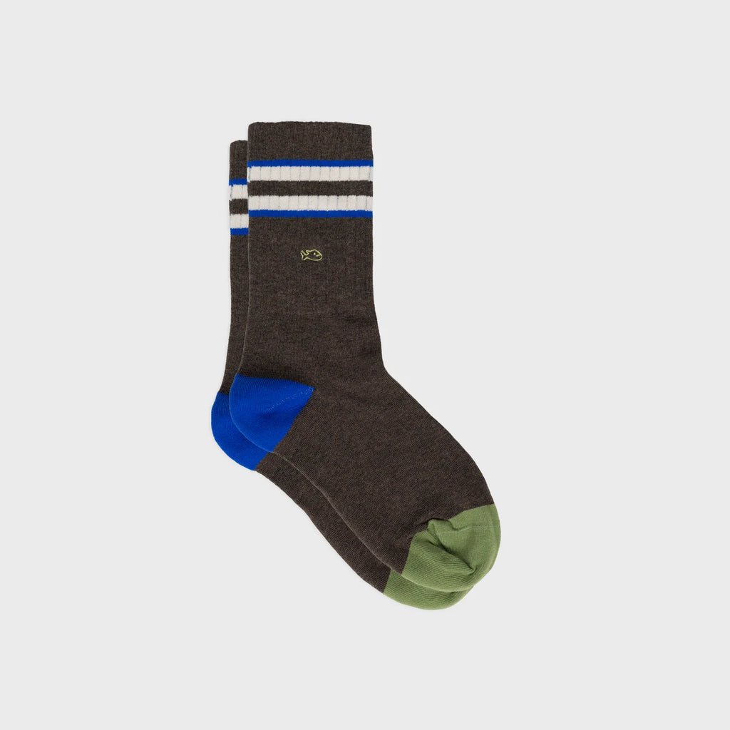 Billybelt Retro Sokken Van Gekamd Katoen - Bruin, Ivoor En Blauw Gestreept