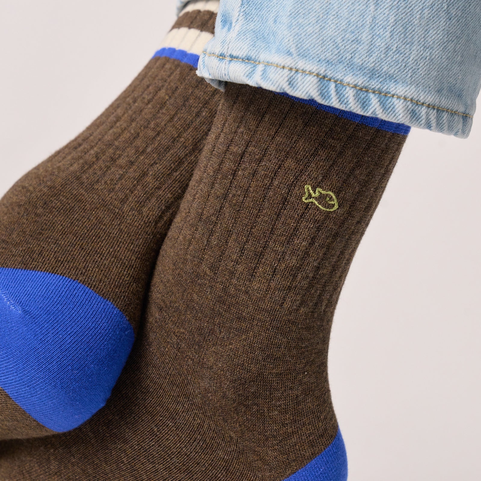 Billybelt Retro Sokken Van Gekamd Katoen - Bruin, Ivoor En Blauw Gestreept