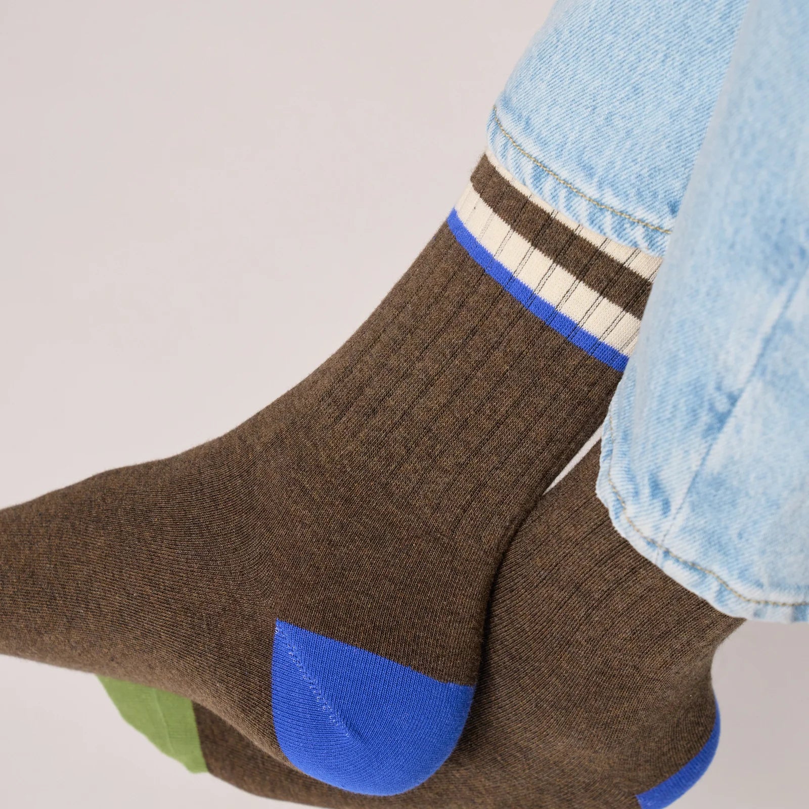Billybelt Retro Sokken Van Gekamd Katoen - Bruin, Ivoor En Blauw Gestreept
