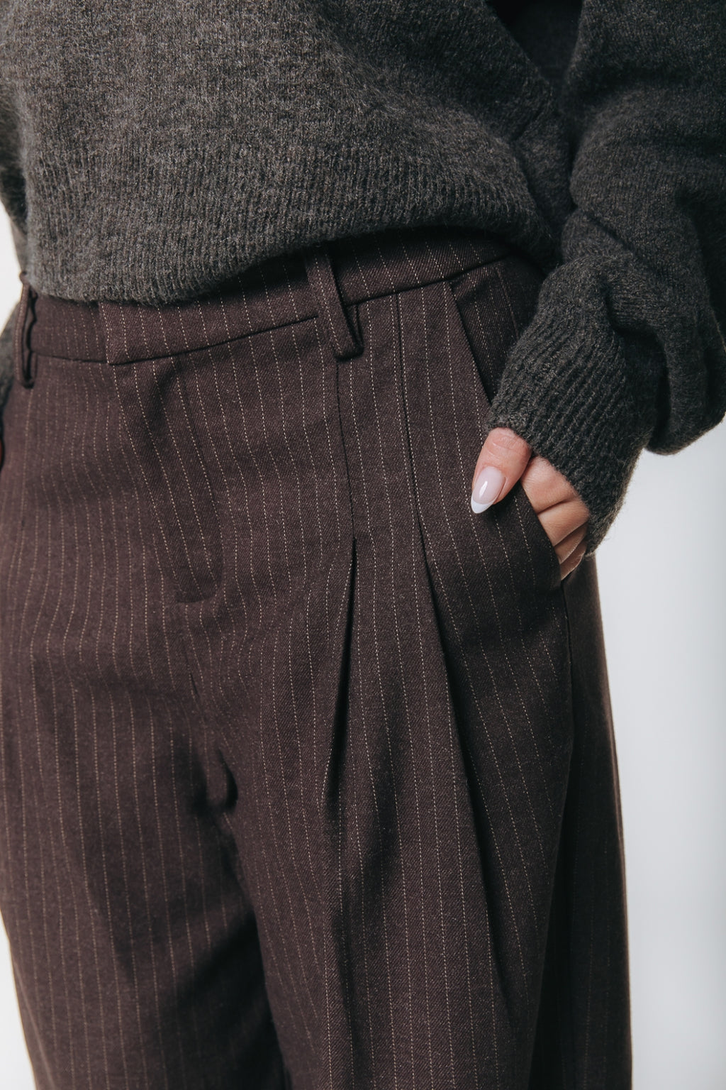 Colourful Rebel - Maggy Pinstripe Tailored Pants / Brown