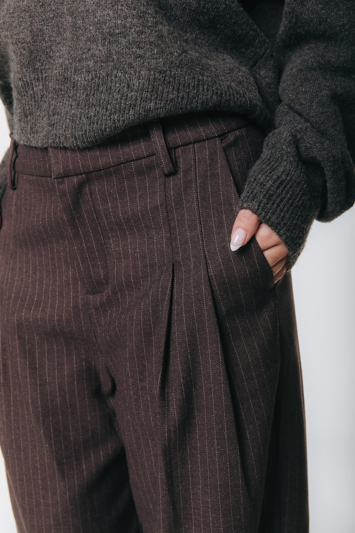 Colourful Rebel - Maggy Pinstripe Tailored Pants / Brown