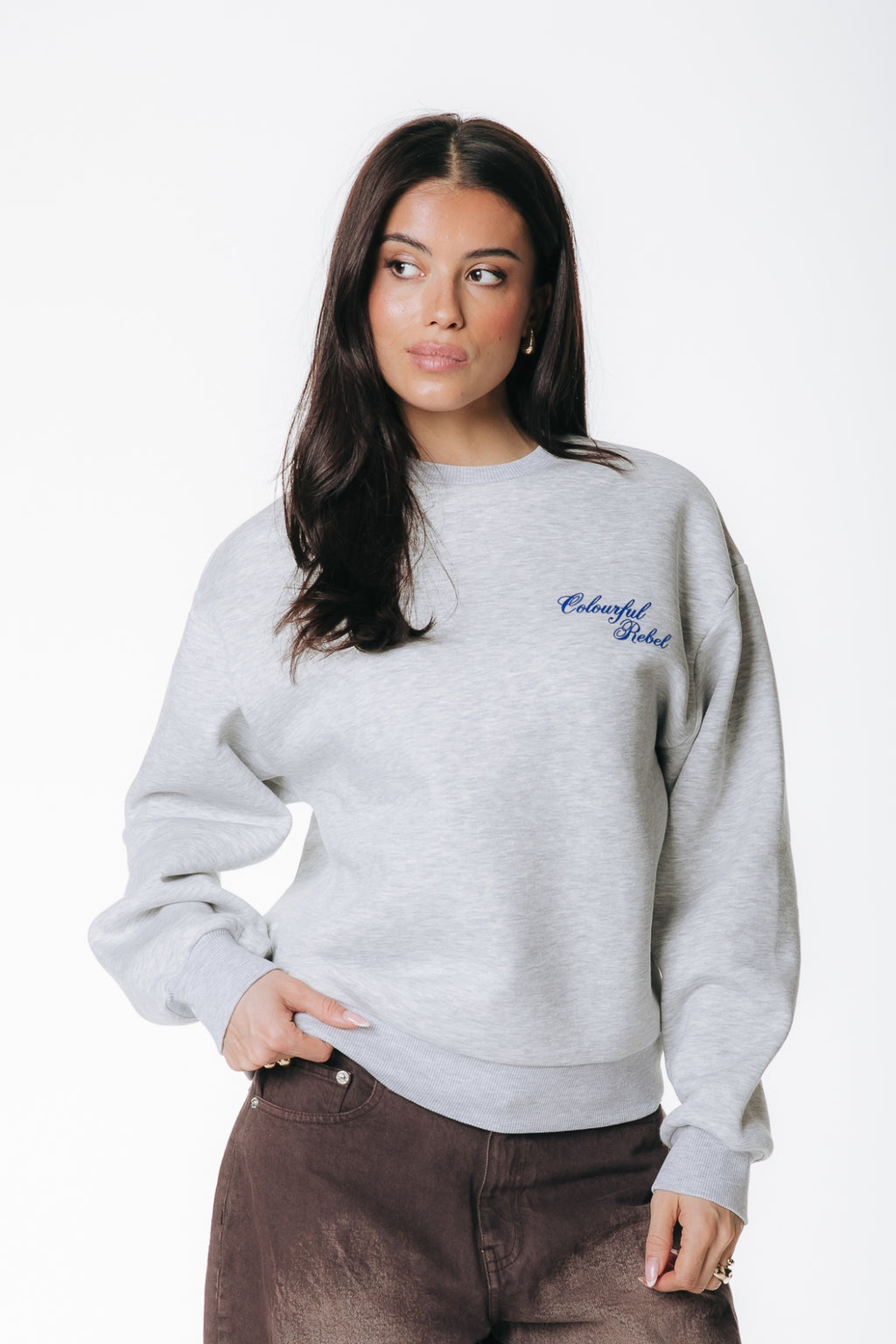 Colourful Rebel - Mountain Dropped Shoulder Sweat / Light Grey Melange