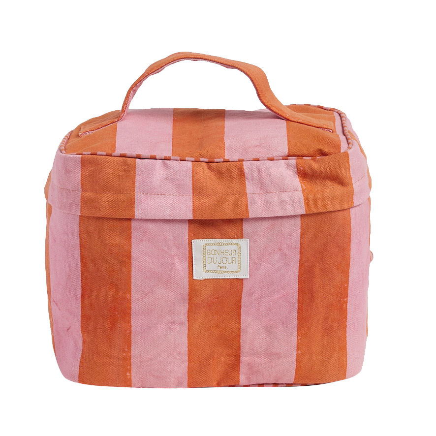 Toilettas - Terracotta/Roze Strepen