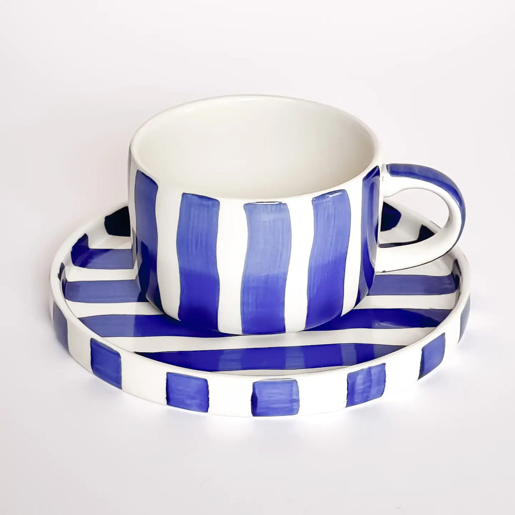 Cappuccino Mok - Strepen / Mare Blauw