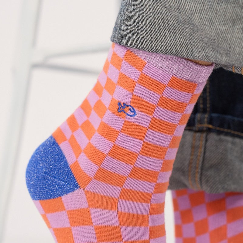 Billybelt - Checked Socks / Orange and Purple