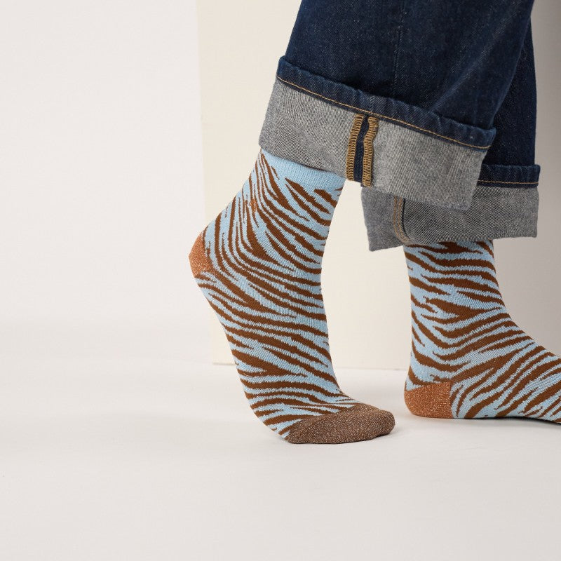 Billybelt Zebra Glitter Socks / Blue and Brown