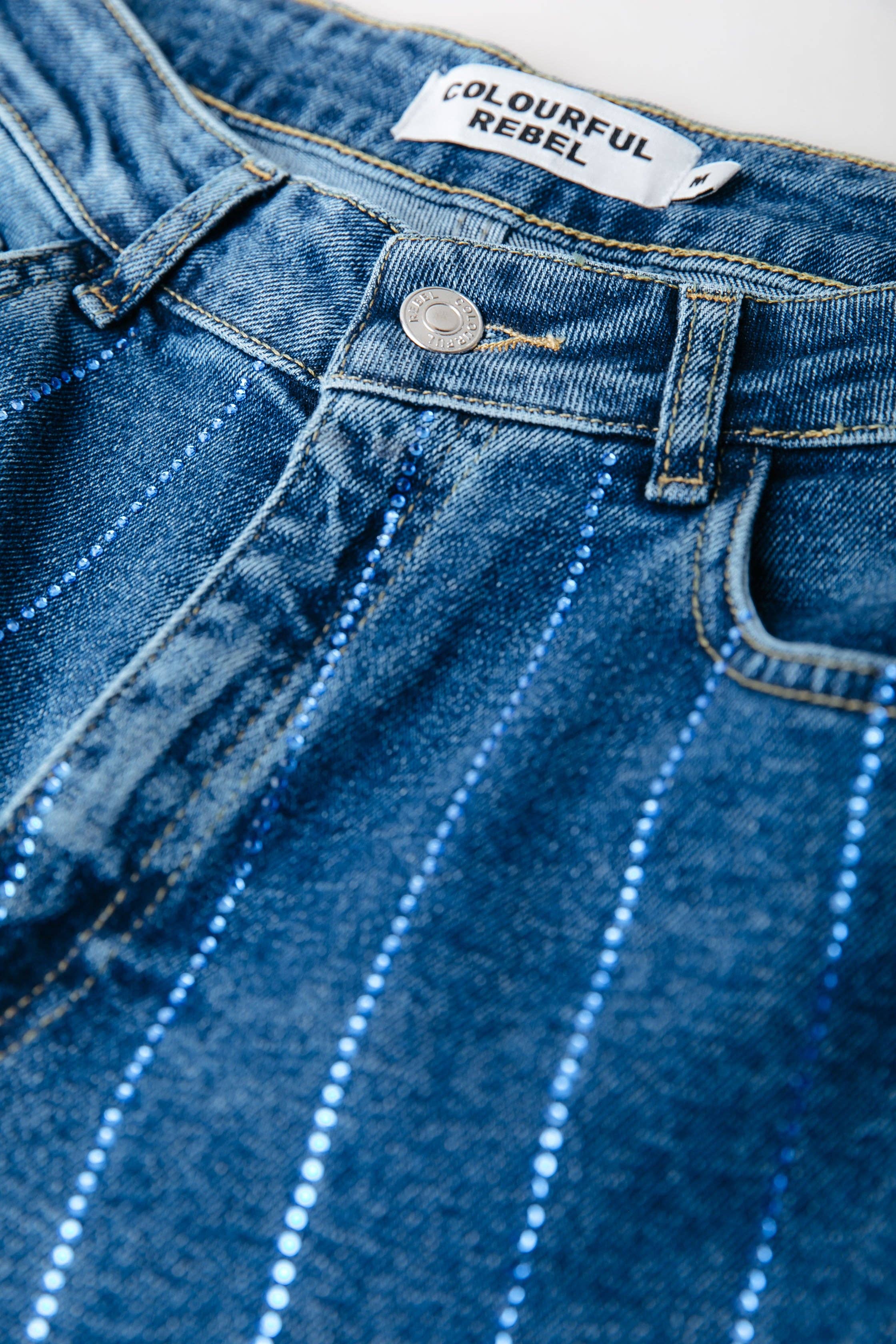 Gaias Rhinestones High Rise Denim