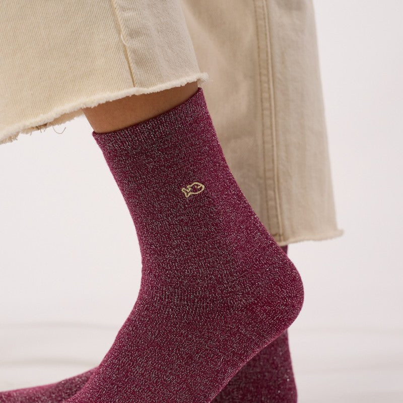 Billybelt Plain Glitter Socks / Eggplant