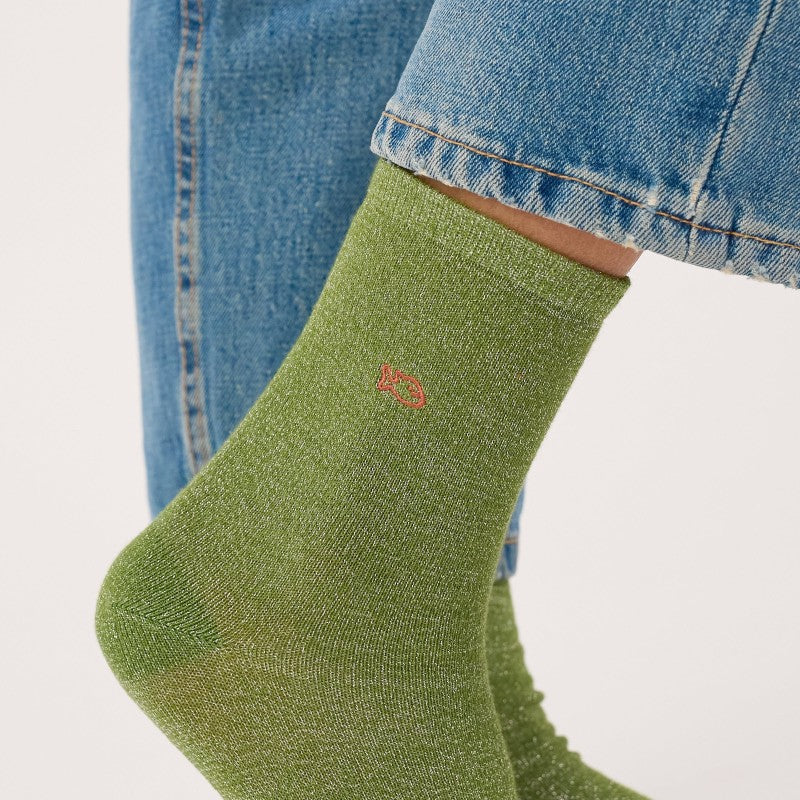 Billybelt Plain Glitter Socks / Basil