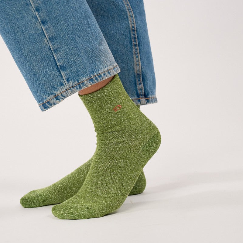 Billybelt Plain Glitter Socks / Basil