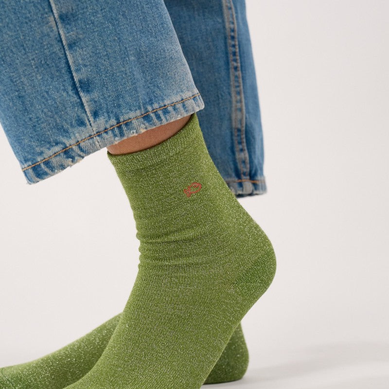 Billybelt Plain Glitter Socks / Basil