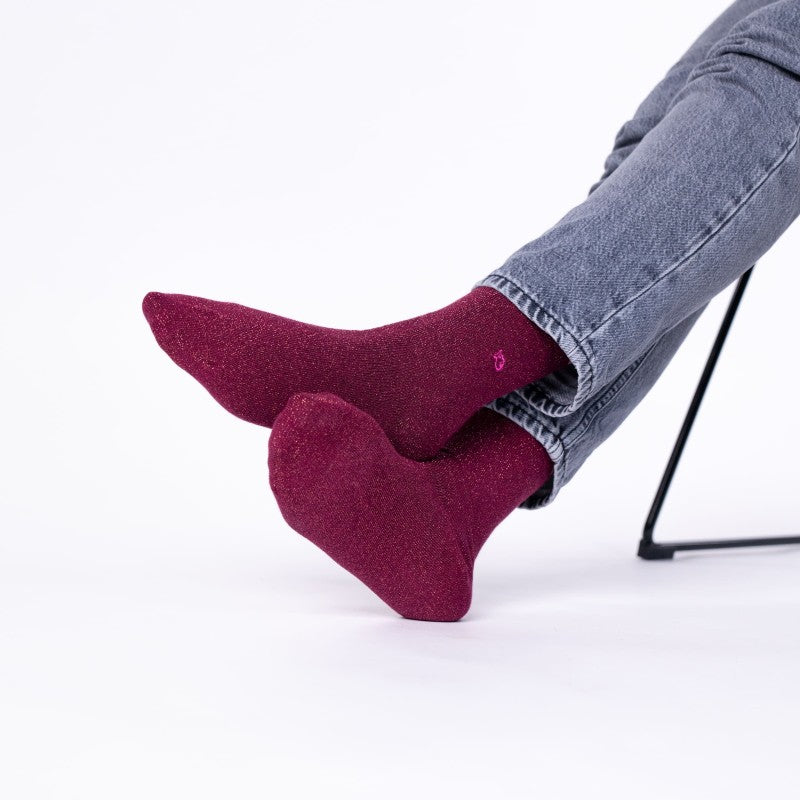 Billybelt Plain Glitter Socks / Wine-Red