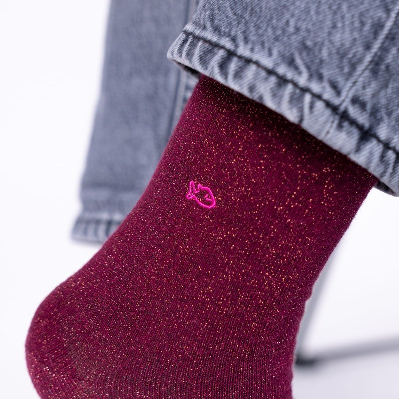 Billybelt Plain Glitter Socks / Wine-Red
