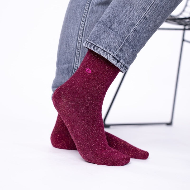 Billybelt Plain Glitter Socks / Wine-Red