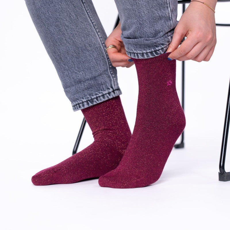 Billybelt Plain Glitter Socks / Wine-Red