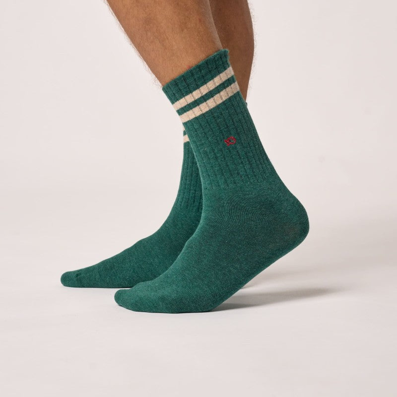 Billybelt Retro Sokken - Green with Beige Stripes