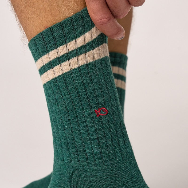 Billybelt Retro Sokken - Green with Beige Stripes